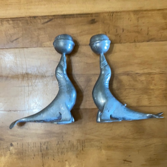 Vintage pewter seal candle holders made by Alcaide RARE